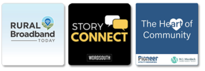 Logos of Rural Broadband Today, Story Connect and The Heart of Community