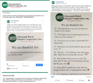 Email and recent example of Claverack's Thankful Board