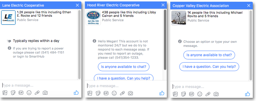 facebook greeting examples from 3 utilities