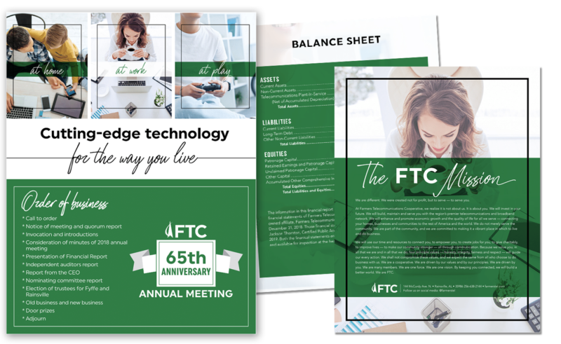 FTC’s member packet included an order of business and financial report, all branded with the 2019 theme.