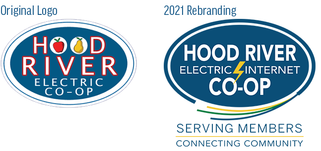 Hood River Electric original logo, and Hood River Electric & Internet logo after rebranding