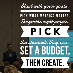 Start with your goals. Pick what metrics matter. Target the right people. Pick the channels they use. Set a budget. Then create.