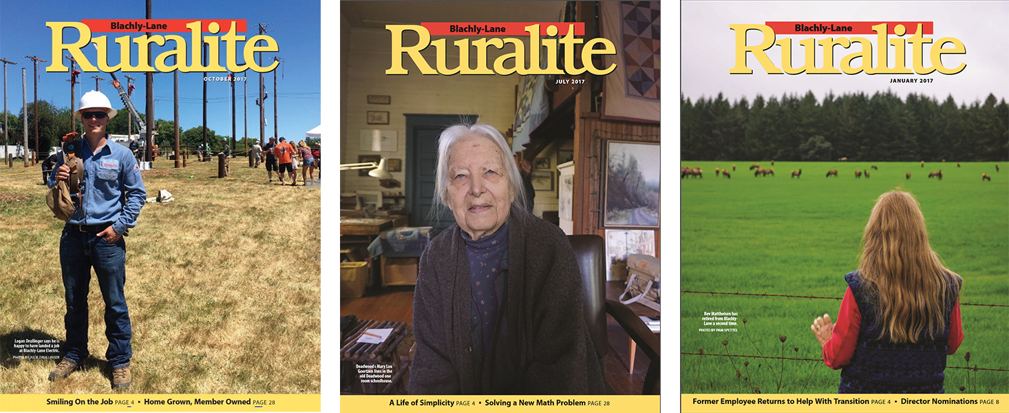 3 covers of Ruralite Blachly Lane magazine