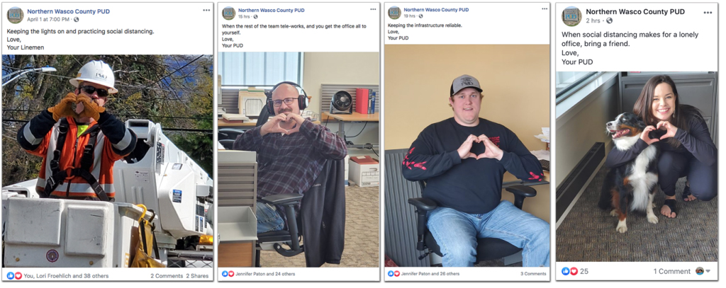 different images of employees making hearts with their hands