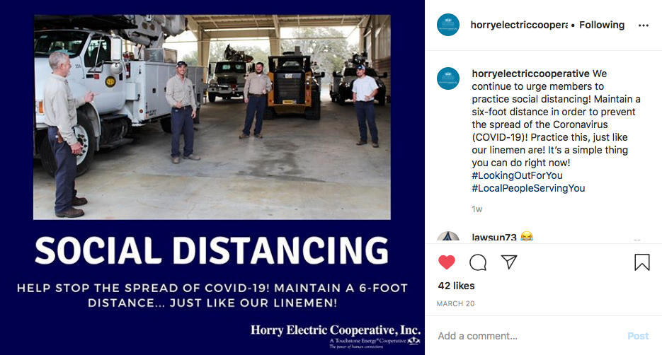 utility employees taking social distancing measures