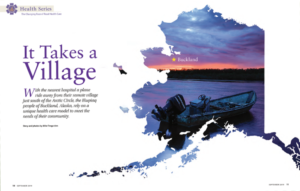 it takes a village illustration with image in a state design