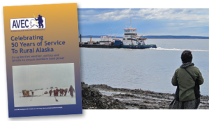 celebrating 50 years of service to rural alaska publication with image of woman by water