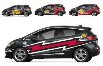 car fleet wrap with red lightning bolt